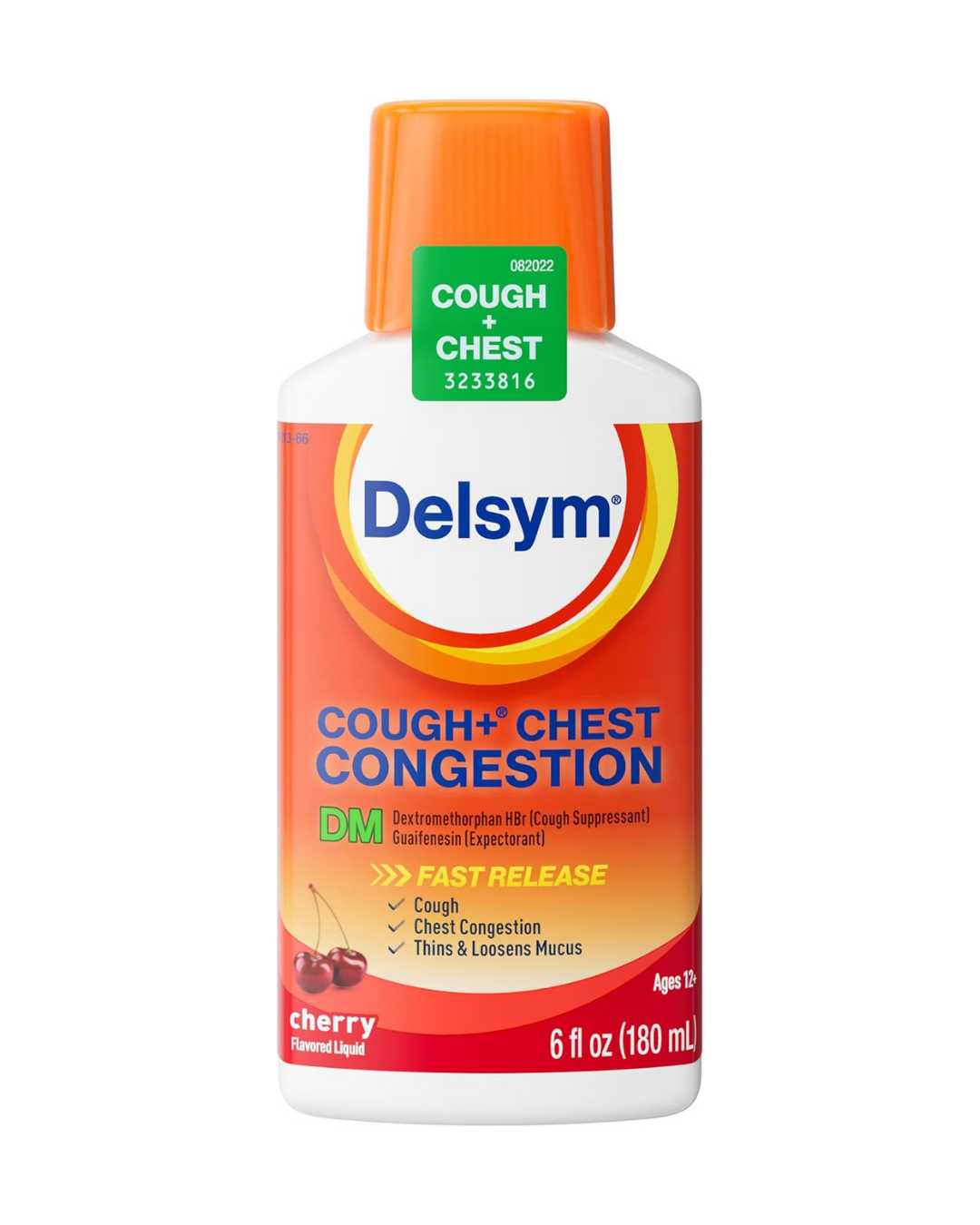 Delsym Max Strength DM Cough + Chest Congestion Medicine, Cherry Flavor, Liquid, 6 fl oz