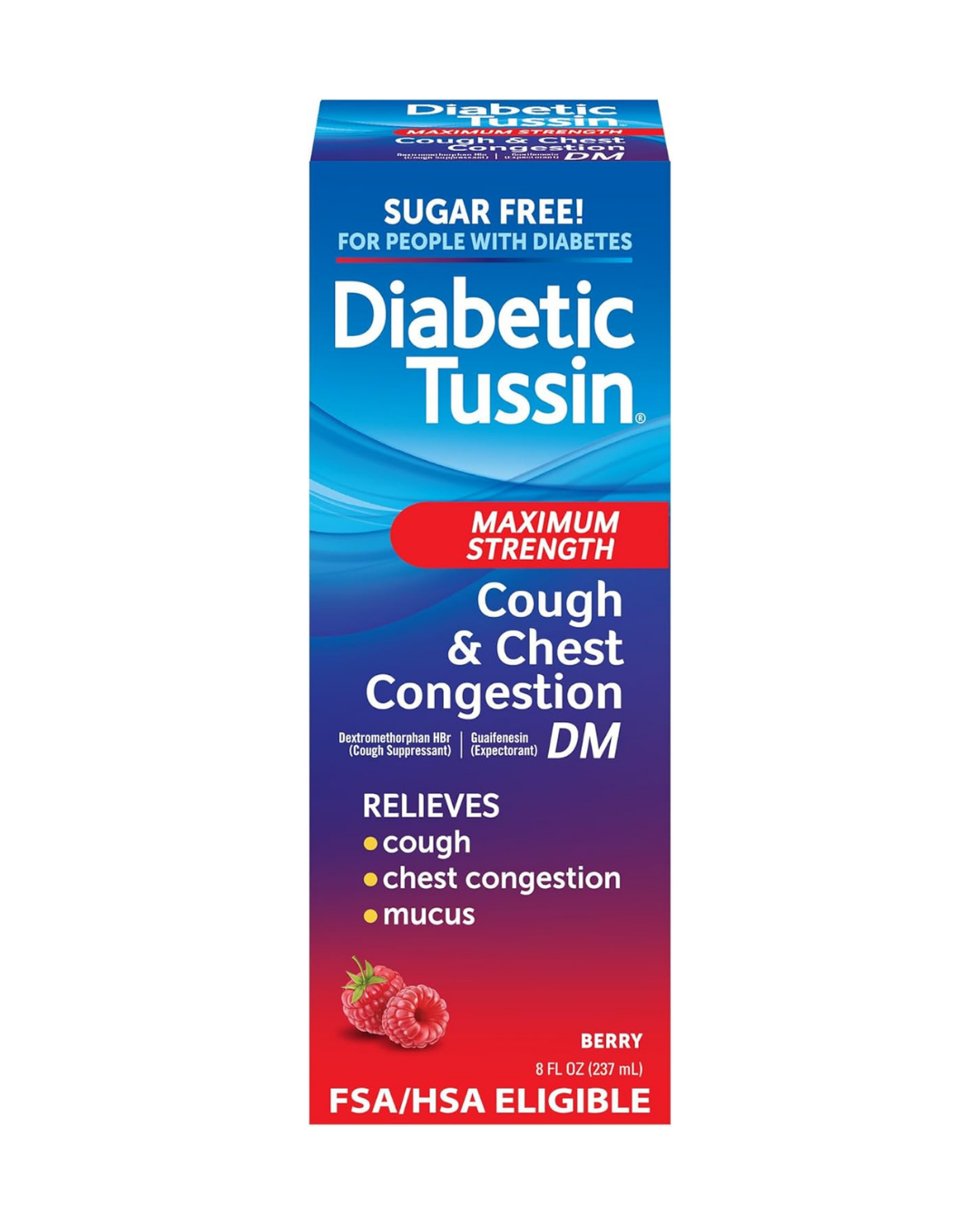 Diabetic Tussin DM Max Strength Cough & Chest Congestion Relief, Safe for Diabetics, Berry Flavored, 8 fl oz. (Pack of 1)