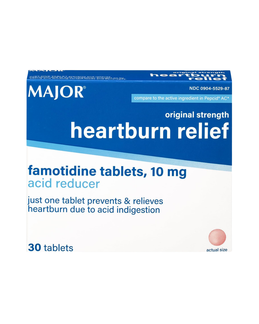 MAJOR Original Strength Heartburn Relief - Famotidine Tablets, 10 mg - Acid Reducer - 30 Tablets (1-Pack)