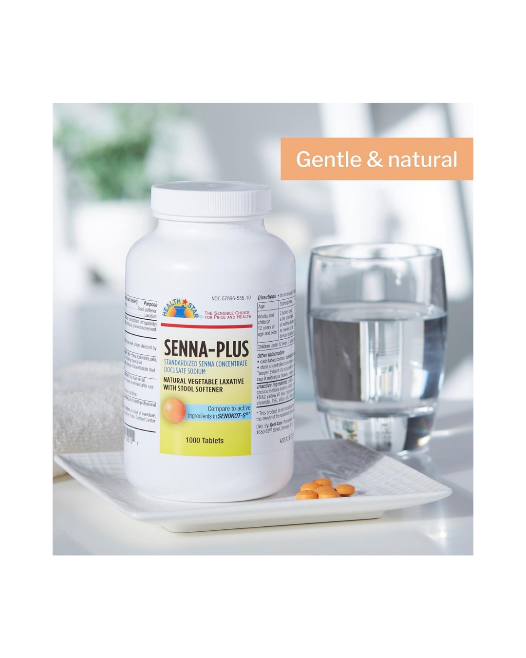 Senna-plus-stool softener Stool Softener Tablet 1,000 per Bottle 50 mg - 8.6 mg Strength Docusate Sodium/Sennosides, 455-01-GCP - 1 Bottle