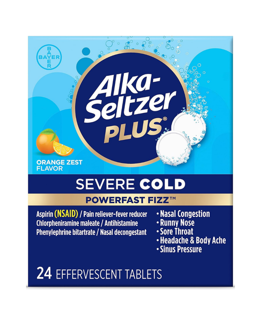 Alka-Seltzer Plus Powerfast Fizz Severe Cold Medicine, Orange Zest Effervescent Tablets, 24 Count