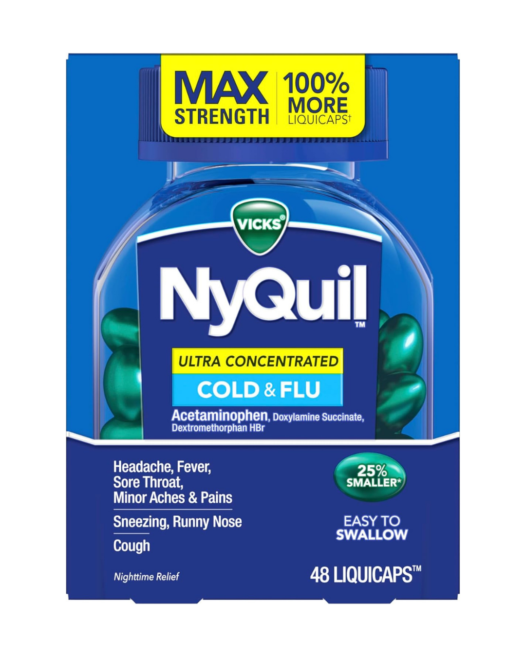 Vicks DayQuil Cold and Flu Ultra Concentrated Liquicaps, Cold Medicine for Adults, 48 Count