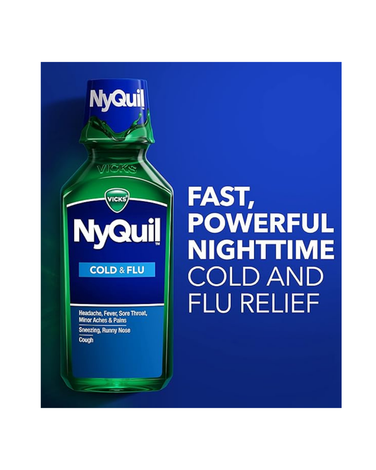 Vicks NyQuil Cold and Flu Liquid, Nighttime Cold Medicine for Adults, Original, 12 fl oz