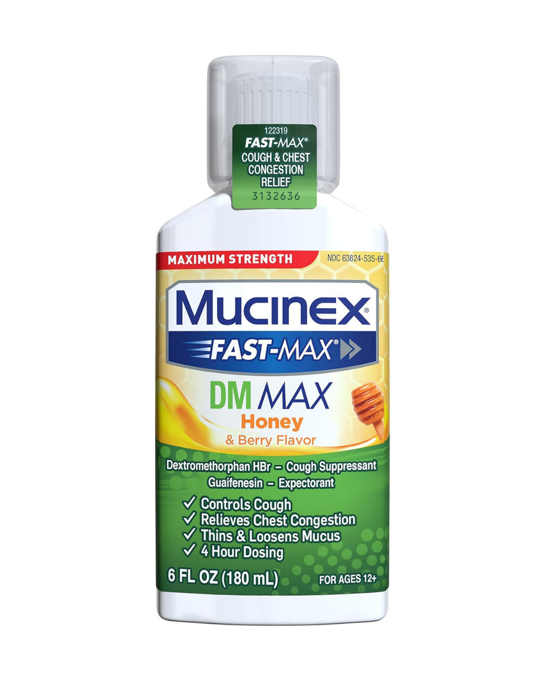 Mucinex Fast-Max DM Max Strength Expectorant & Cough Medicine, Excess Mucus Relief, FSA/HSA, 6 fl oz