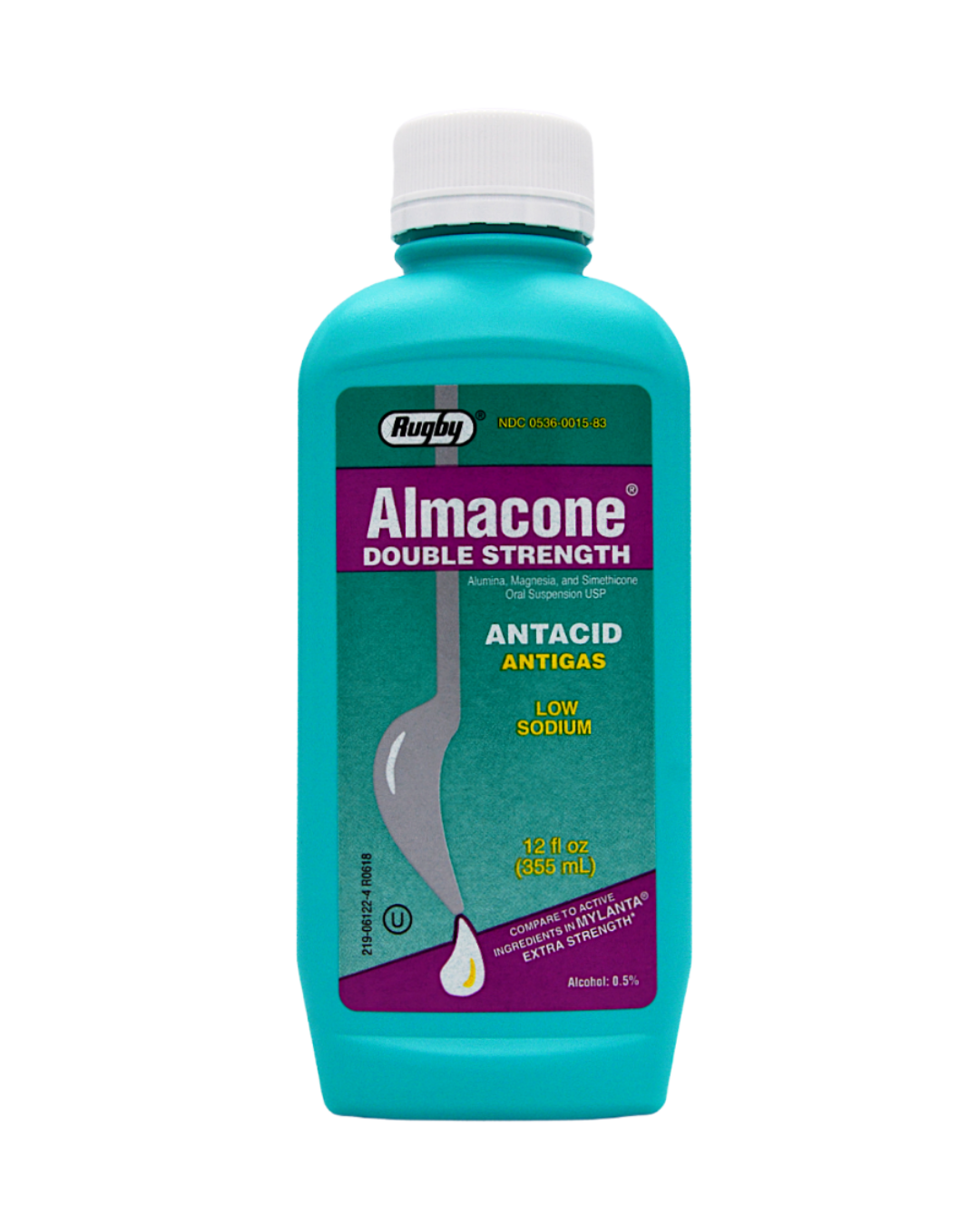 Rugby Almacone Double Strength Antacid Antigas Alumina Magnesia Simethicone Oral Suspension USP - 12 Fl Oz