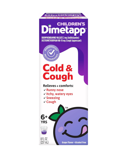 Children’s Dimetapp Cold & Cough Medicine, Antihistamine, Runny Nose, Sneezing, Itchy, Watery Eyes, Grape Flavor, Alcohol & Phenylephrine-Free, 8 Fl Oz