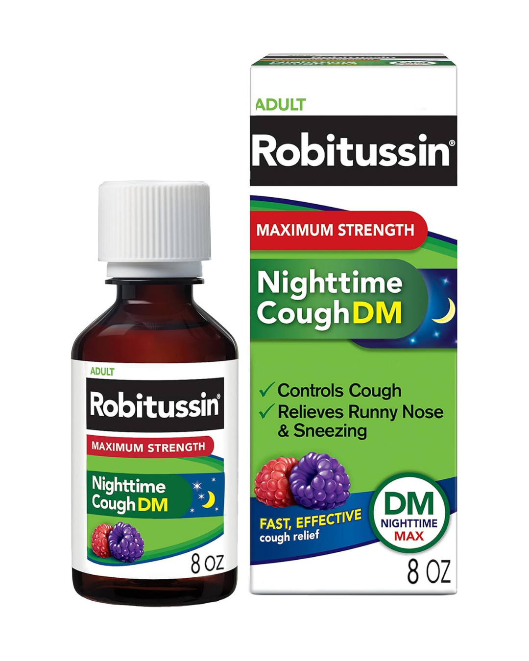 Robitussin Maximum Strength Nighttime Cough DM Max, Adult Formula, Berry Flavor - 8 Fl Oz Bottle