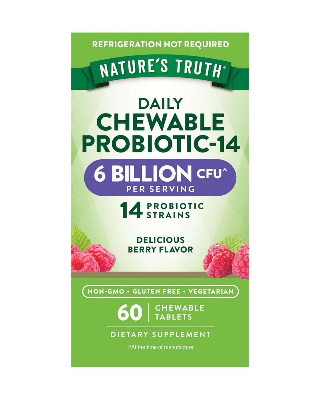Nature's Truth Probiotic Chewable for Men and Women | 6 Billion CFU | 60 Count | 14 Strains | Berry Flavor | Vegetarian, Non-GMO & Gluten Free