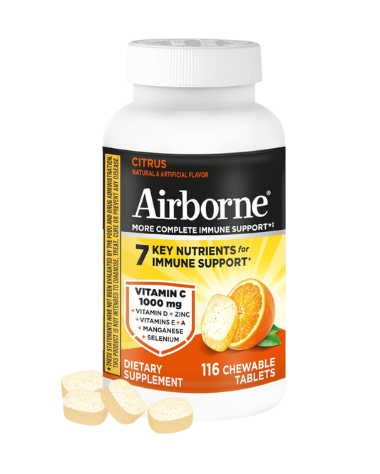 Airborne Vitamin C 1000mg (per Serving) - Citrus Chewable Tablets (116 Count in a Bottle)