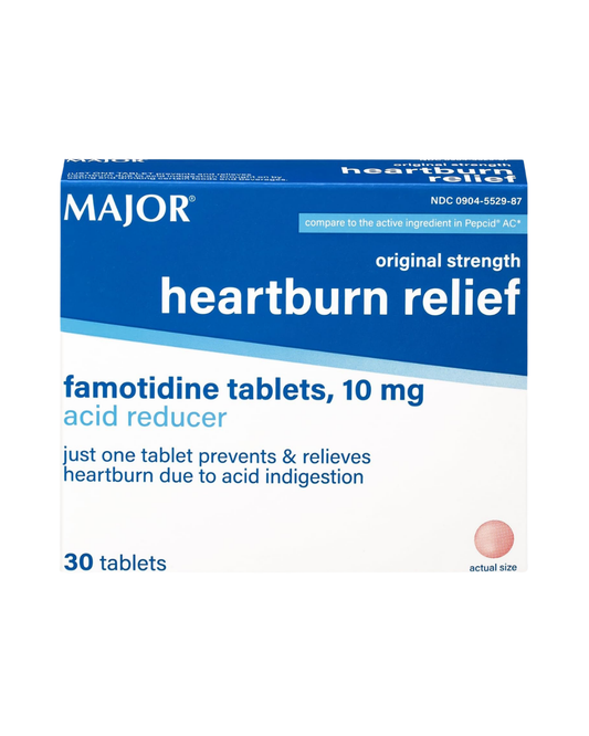 MAJOR Original Strength Heartburn Relief - Famotidine Tablets, 10 mg - Acid Reducer - 30 Tablets (1-Pack)