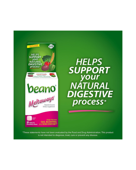 Beano Meltaways Digestive Enzyme Supplement - Strawberry Flavor, Dissolvable Supplement with Enzymes for Digestion, Gas Prevention & Bloating Relief, 15 Count