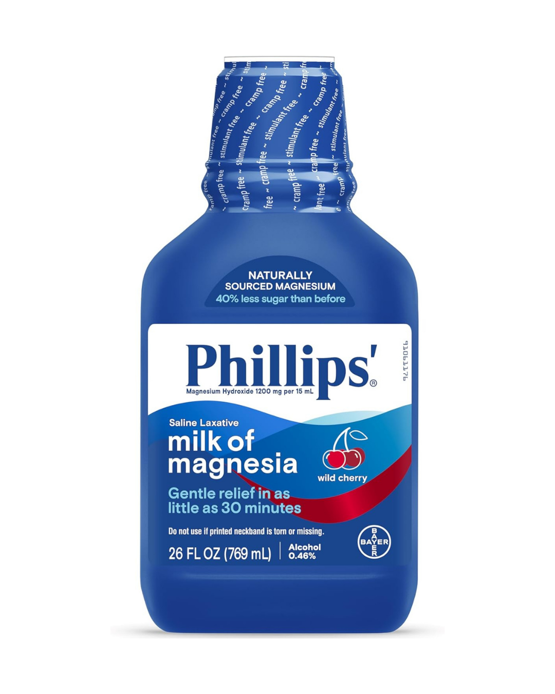 Phillips’ Milk of Magnesia Liquid Laxative, Wild Cherry Flavor, Stimulant Free, Cramp Free Relief of Occasional Constipation*, Effective in 30 minutes - 6 hours, #1 Milk of Magnesia Brand, 26 oz