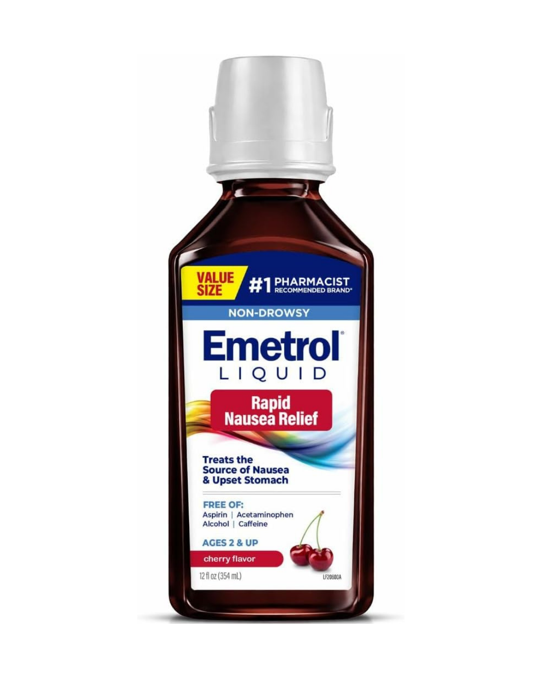 Emetrol Non-Drowsy Liquid Nausea Relief - Upset Stomach Medicine - Pharmacist Recommended Nausea Relief - Cherry Flavor -12 fl oz
