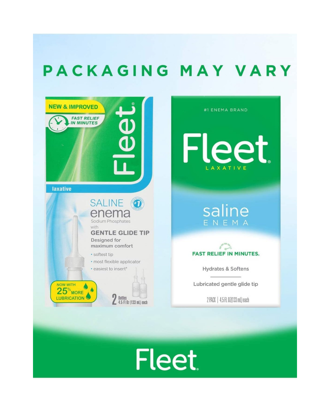 Fleet Laxatives, Saline Enema for Adult Constipation Relief, Prefilled Enemas, 4.5 fl oz, 2 Bottles